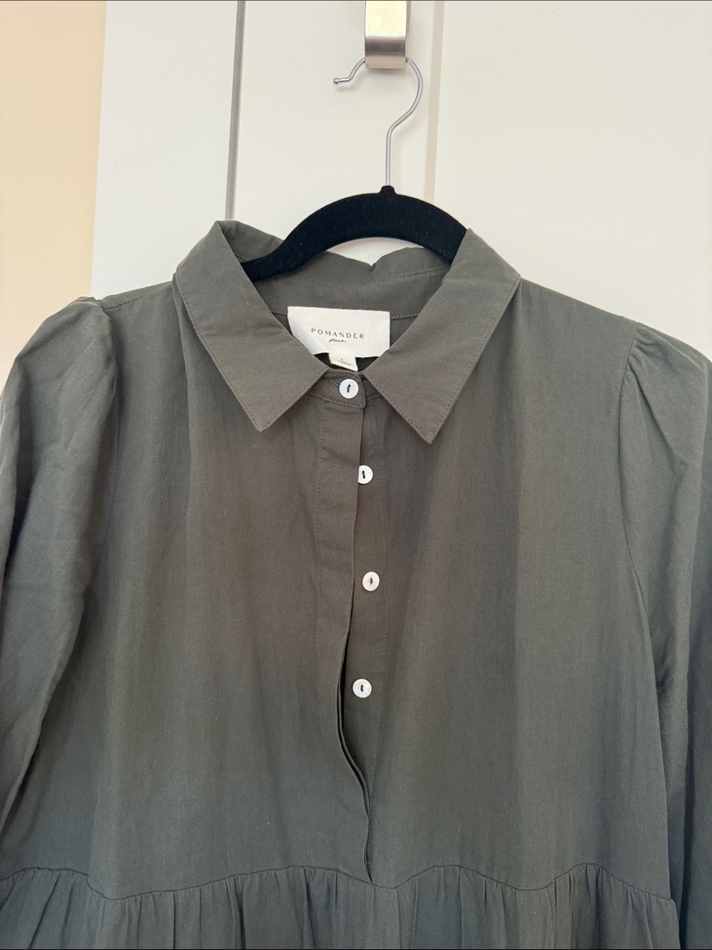 Pomander Place Tiered Midi Shirt Dress in Sedona Sage - Picture 7 of 8